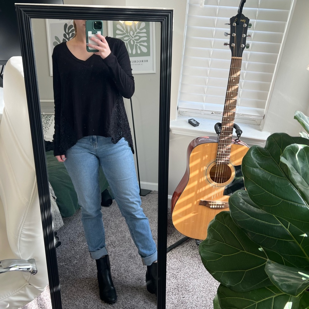 Flowy Black Top with Lace Side Detailing